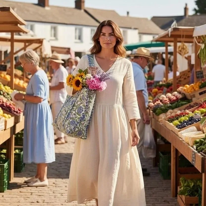 Handmade Quilted Cotton Shoulder Bag - Berry Blue/Vine Green
