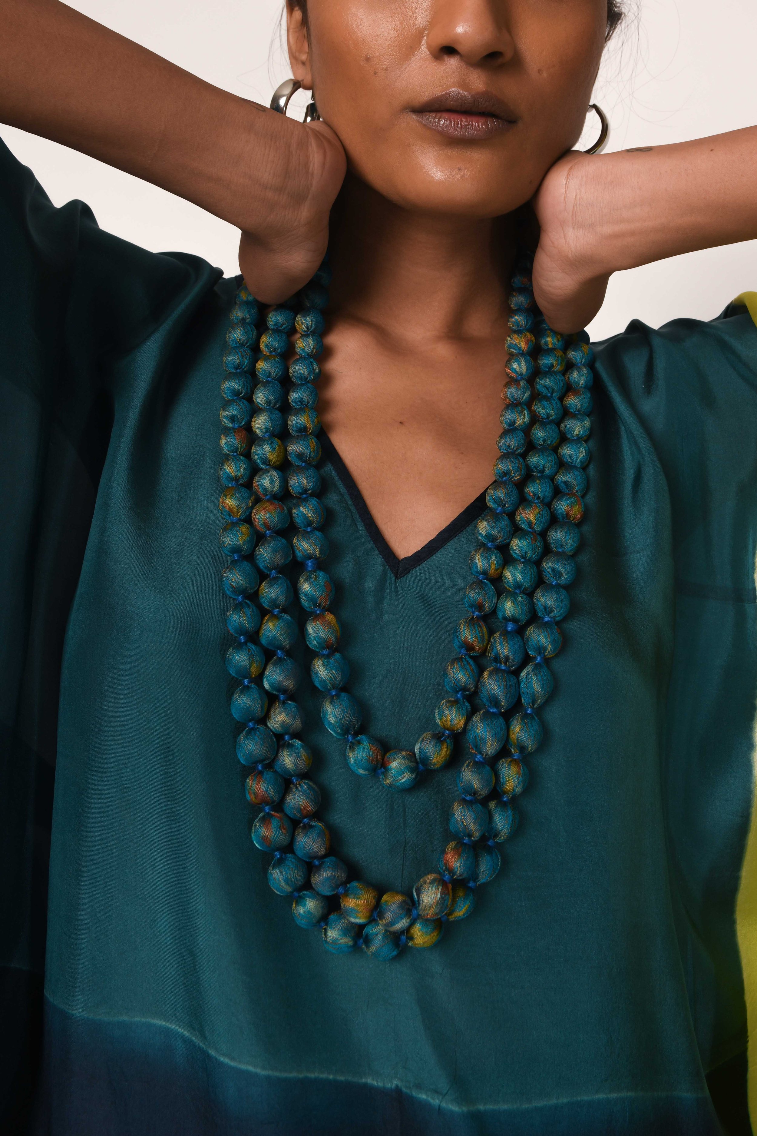 South asian model wearing blue sari bead long necklace (Copy)