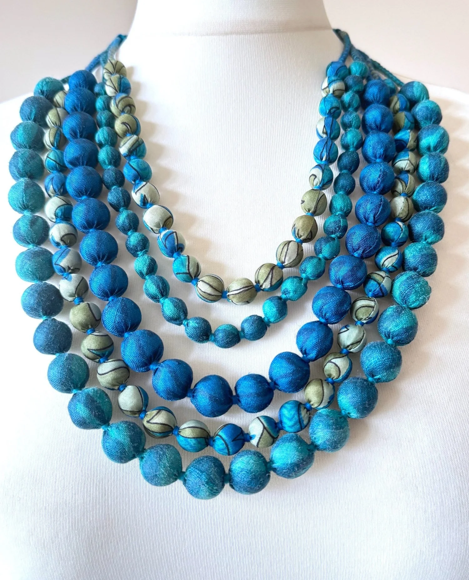 Fair Trade Orb Statement Necklace Upcycled Textile Beads  Upcycled handmade necklace display picture 1