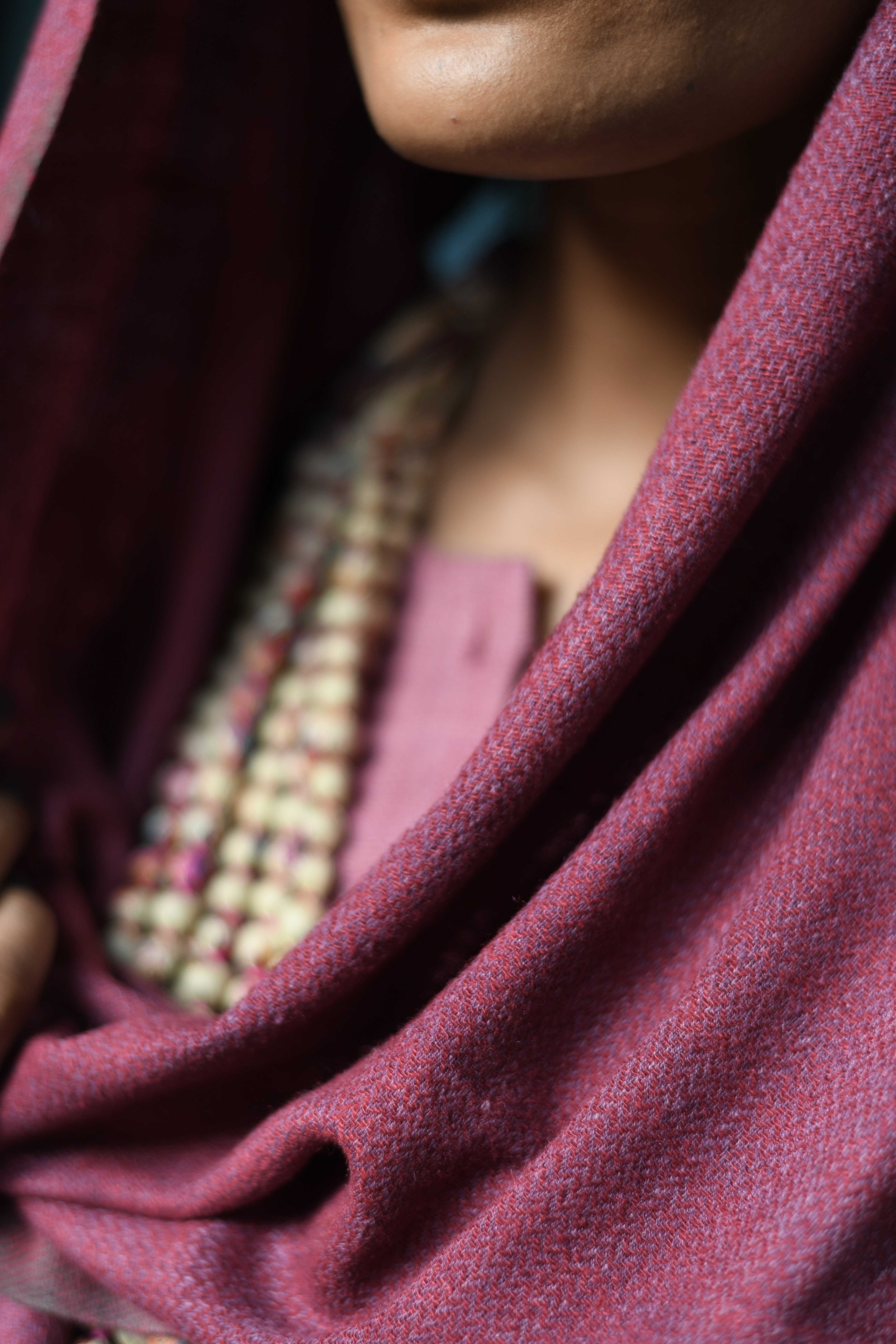 Pink silk wrap scarf handmade from Eri peace silk