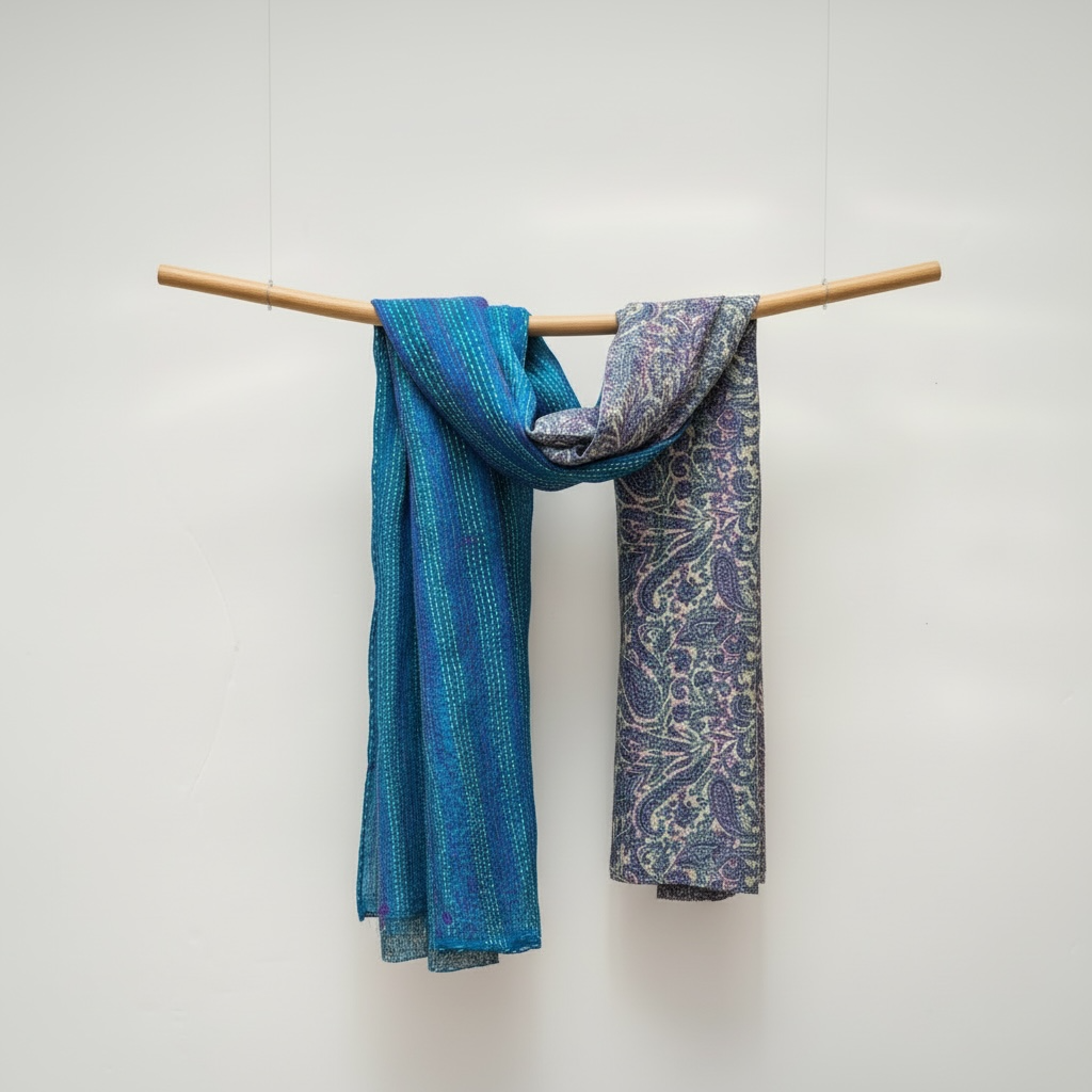 Blue Paisley Silk Scarf For Women - Cerulean/Blueberry