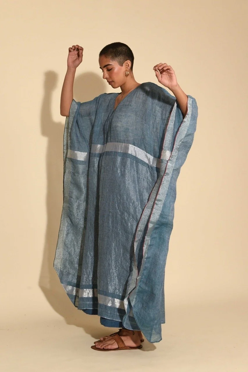 Priya Womens Kaftan Beach Cover Up Dress - Blue/Silver Jewelled Buddha Priya Womens Kaftan Beach Cover Up Dress - Blue/Silver Jewelled Buddha