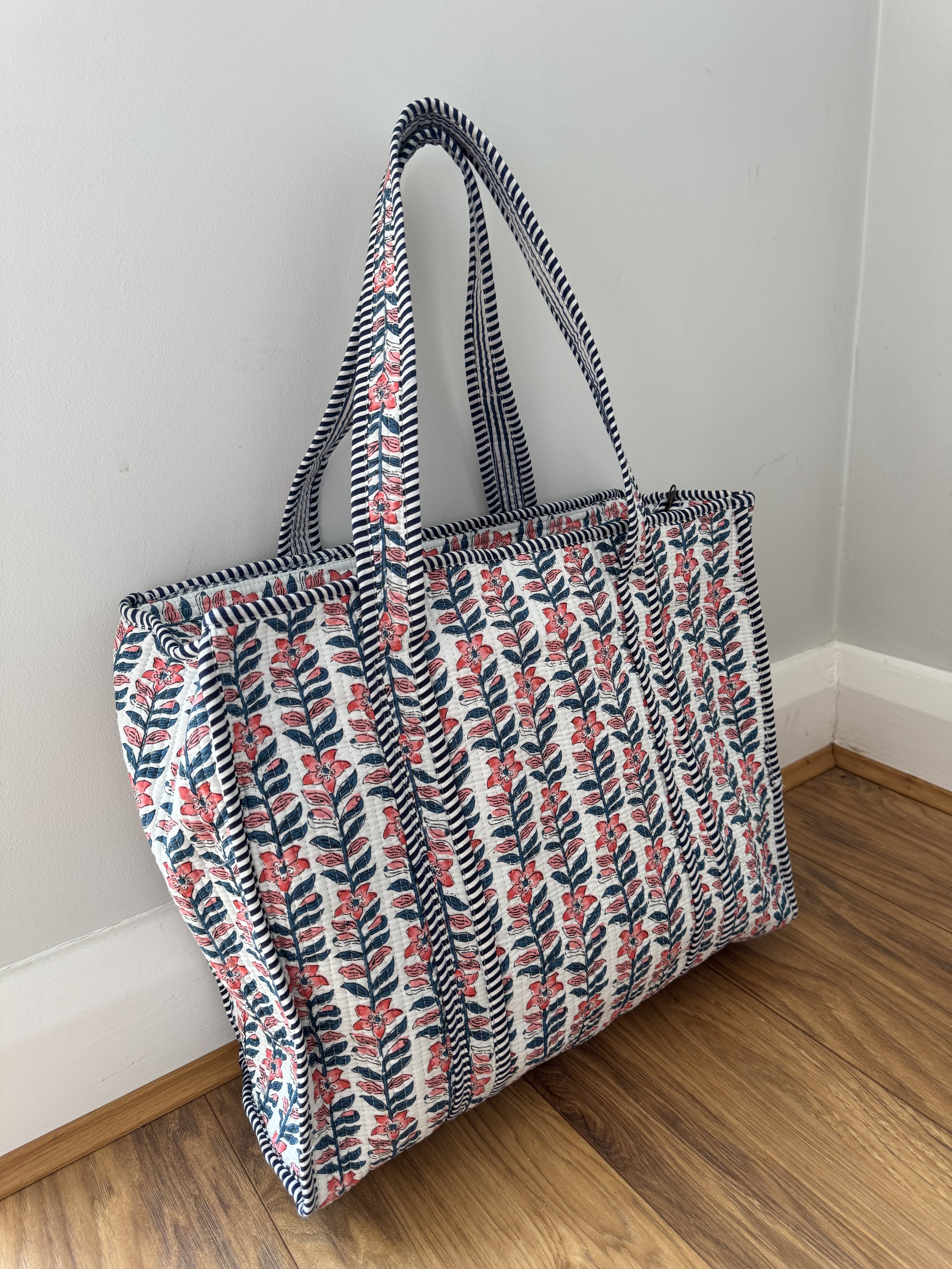 Jewelled Buddha blossom print handmade cotton tote summer bag