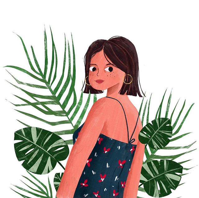 Tropical vibes today 🌿
.
.
#illustration #surfacedesign #tropicalgirl #sessun #palmtrees #monstera #botanical #characterdesign #patterns #procreate #painting #jungle #lauramuls