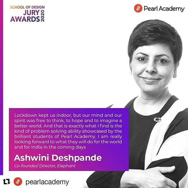 @ashwinielephant will be a part of Jury Awards 2020 as a panelist at @pearlacademy school of Design
#schoolofdesign #pearlacademy #panelist #juryawards2020