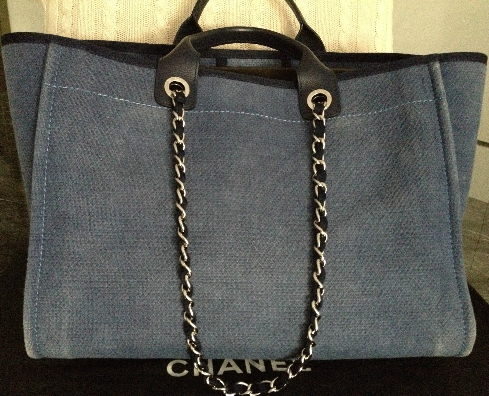 100% CHANEL Deauville Denim Blue 16 Large 2 Way Hand Chain Shoulder Tote  Bag - My Dreamz Closet