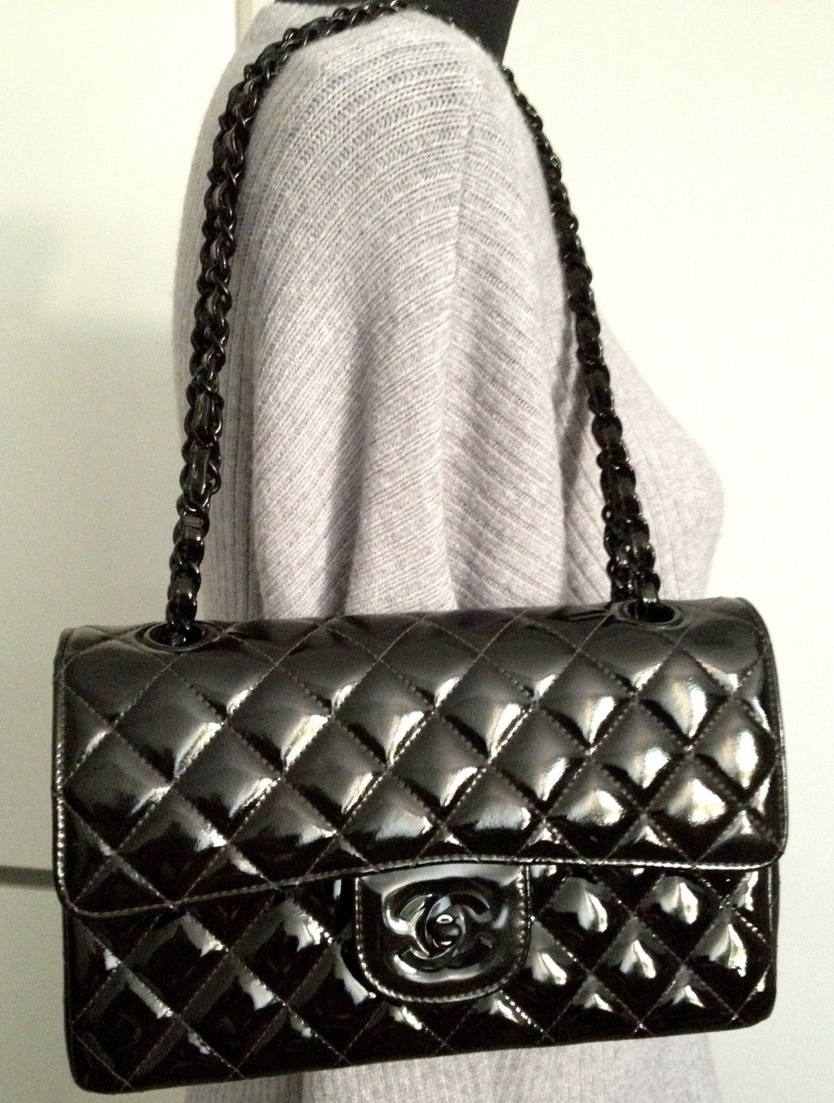 SOLD Patent 7 - MINT RARE 100% CHANEL SO BLACK Classic Patent Leather 2.55  9.25 Double Flap Bag - My Dreamz Closet