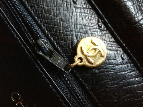 RARE NEW 100% Auth CHANEL Black Ostrich Leather Gold Chain 9.5 ...