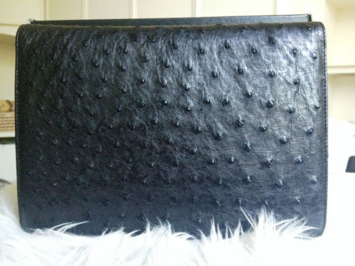 RARE NEW 100% Auth CHANEL Black Ostrich Leather Gold Chain 9.5 FlapClutch  Bag - My Dreamz Closet
