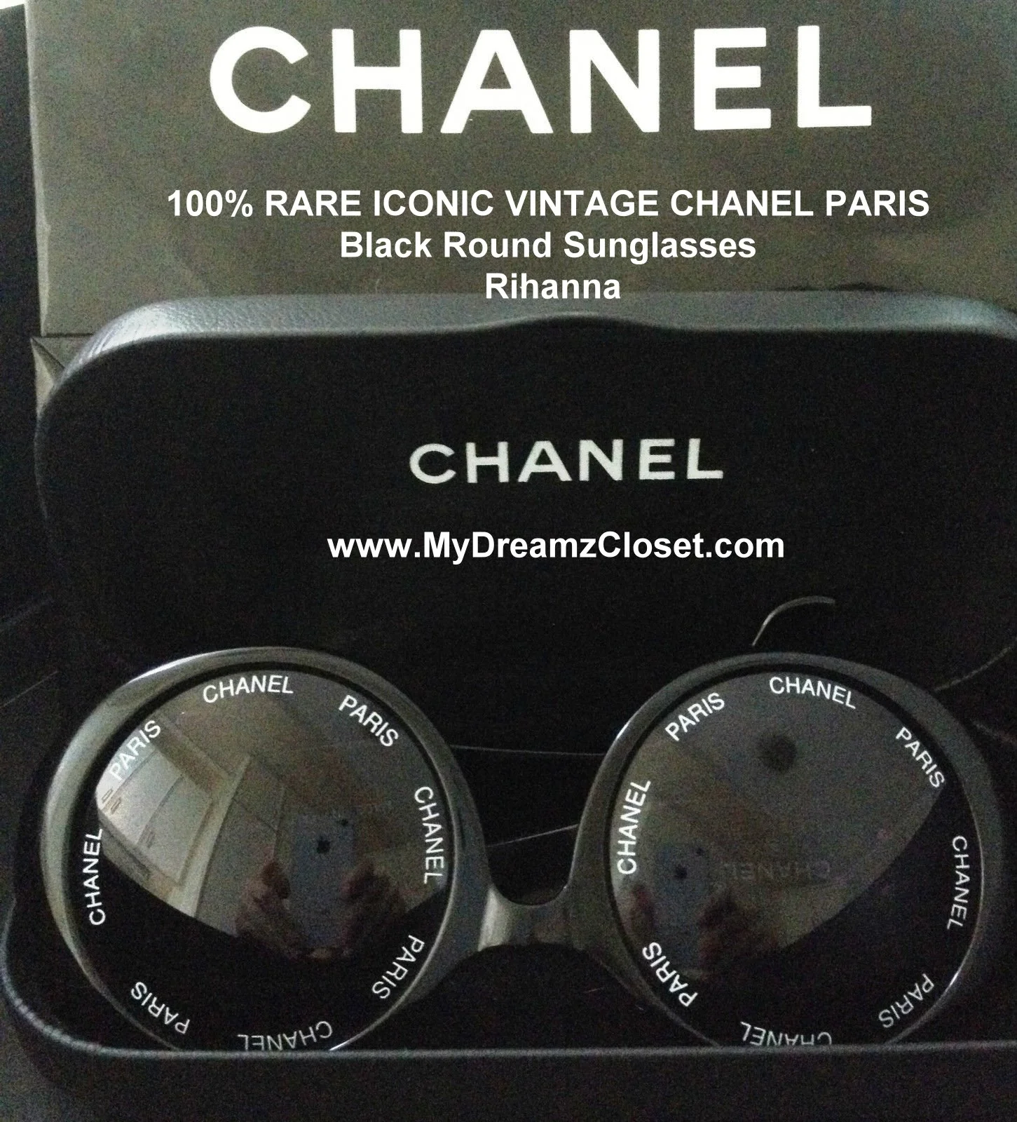100% RARE ICONIC VINTAGE CHANEL PARIS Black Round Sunglasses Rihanna