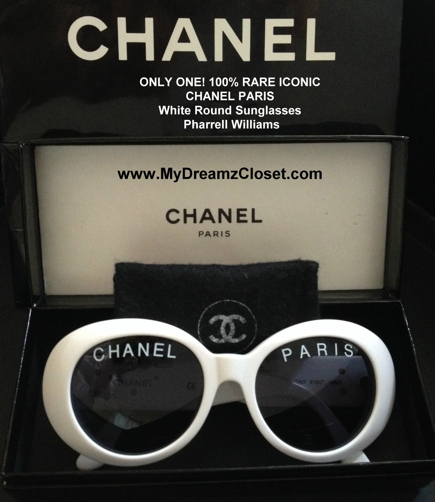 ONLY ONE! 100% RARE ICONIC CHANEL PARIS White Round Sunglasses Pharrell Williams