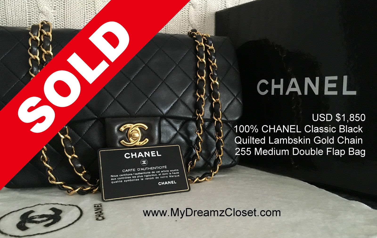 Chanel Classic Double Flap Bag Quilted Lambskin Gold For Sale at