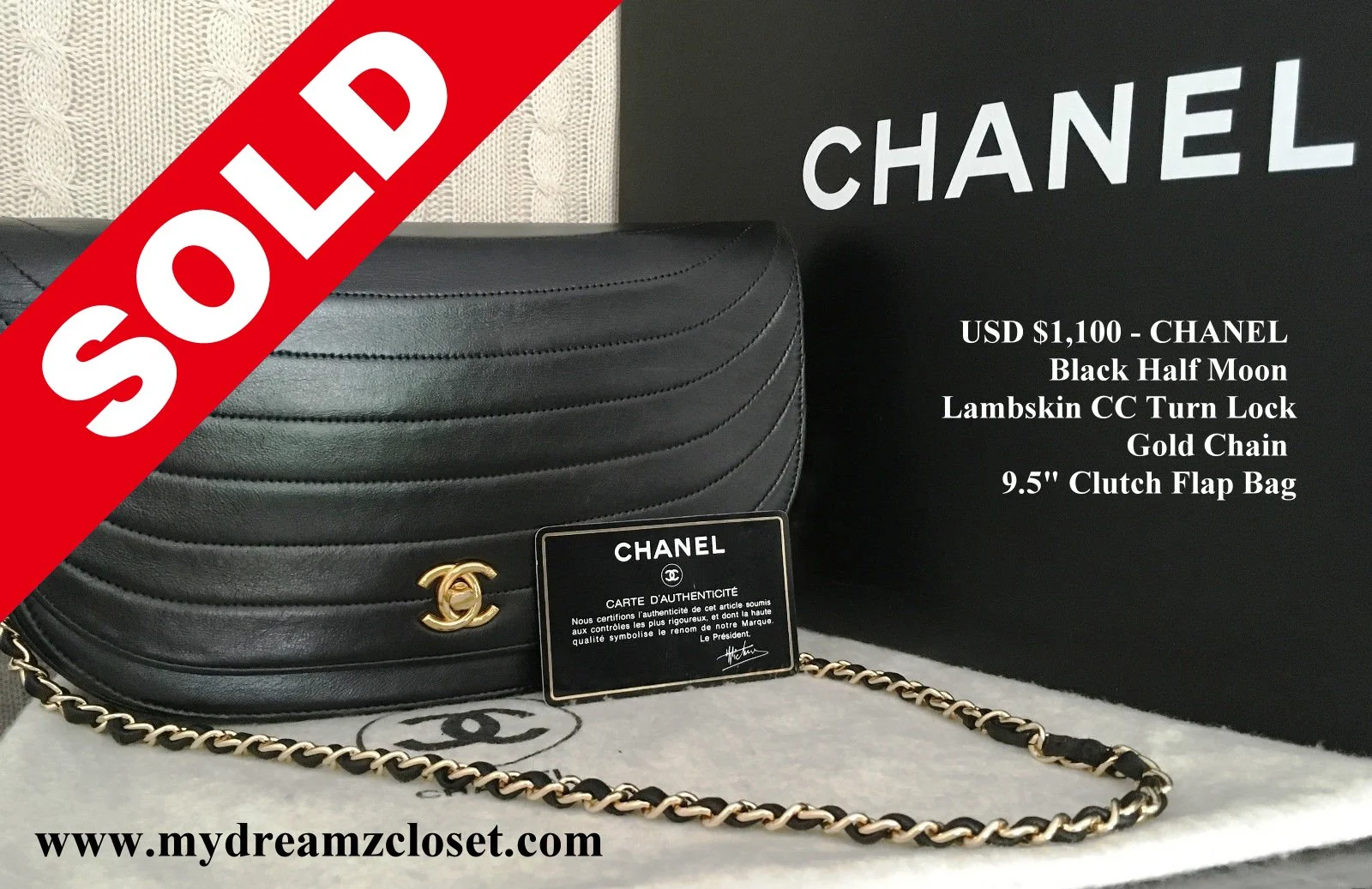 CHANEL Black Half Moon Lambskin CC Turn lock Gold Chain 9.5 Clutch Flap Bag