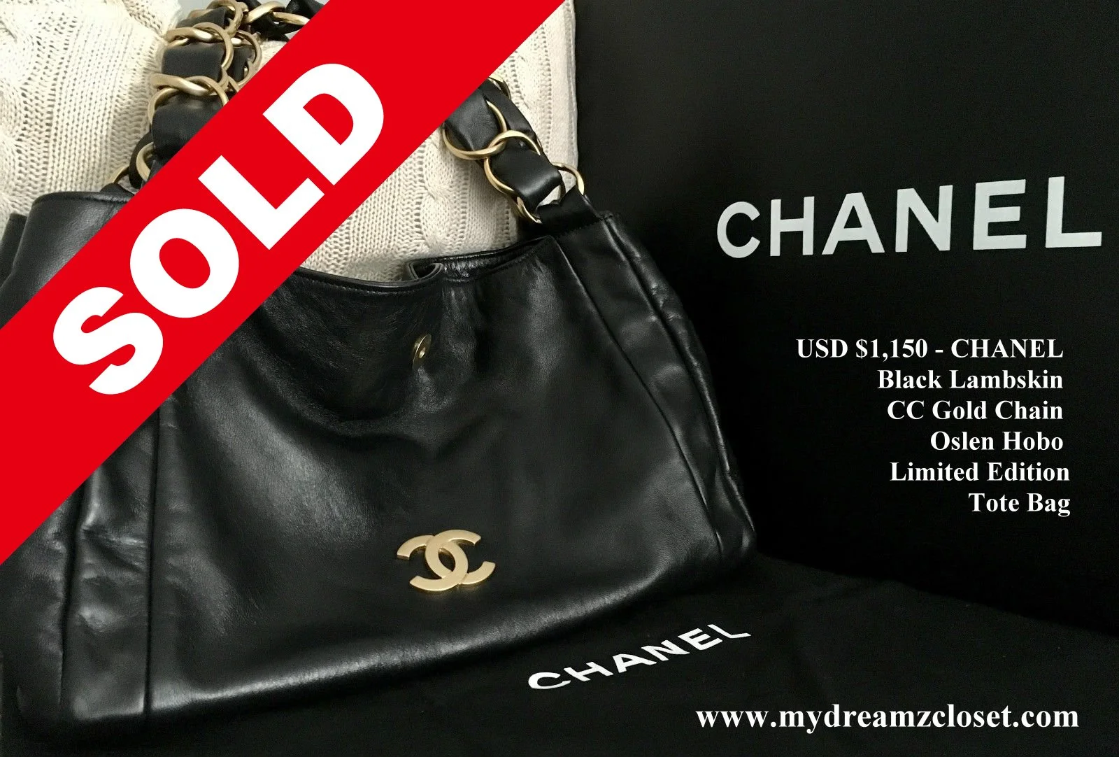 CHANEL Black Lambskin CC Gold Chain Oslen Hobo LIMITED EDITION Tote Bag