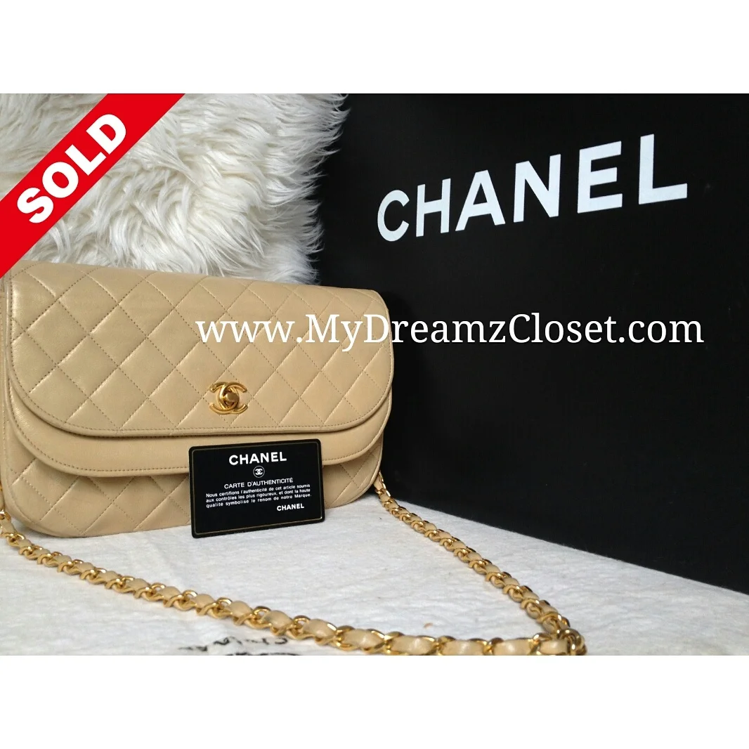 Chanel Beige Lambskin Flap
