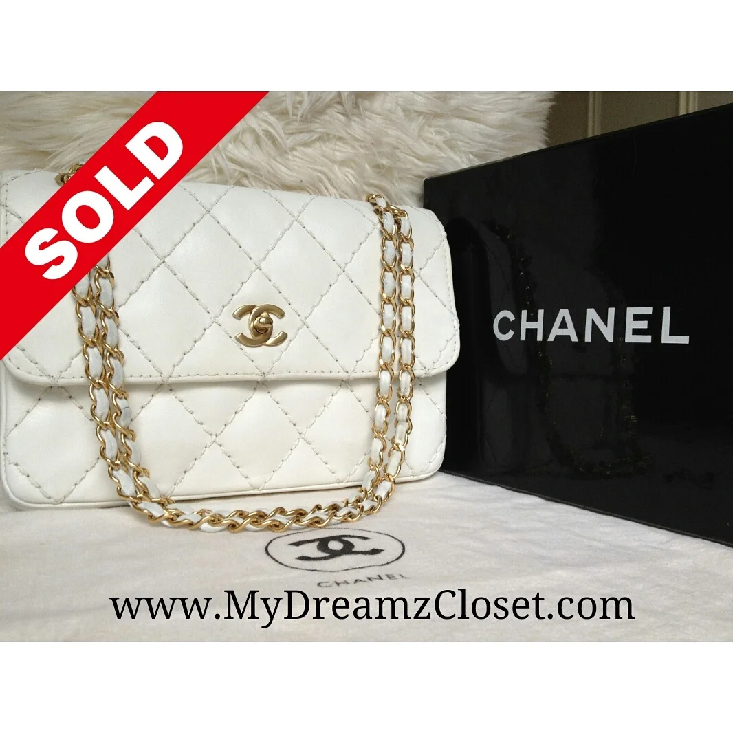 Chanel White Lambskin  Flap