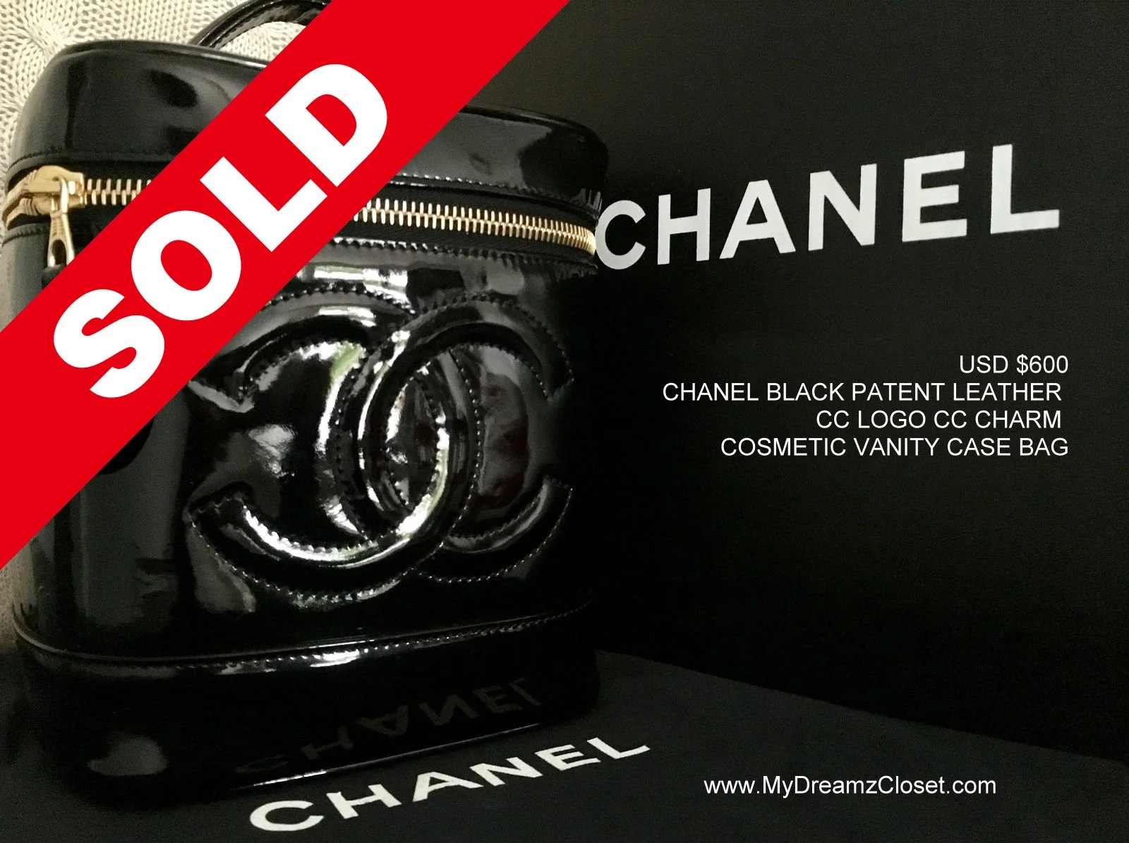 SOLD Patent 6 - CHANEL Black Patent Leather CC Logo CC Charm Cosmetic Vanity Case Bag