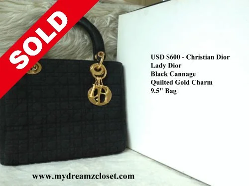 CD Christian Dior Lady Dior Black Cannage Quilted Gold Charm 9.5" Bag