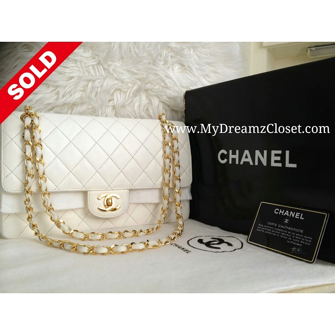 Chanel White Lambskin Flap