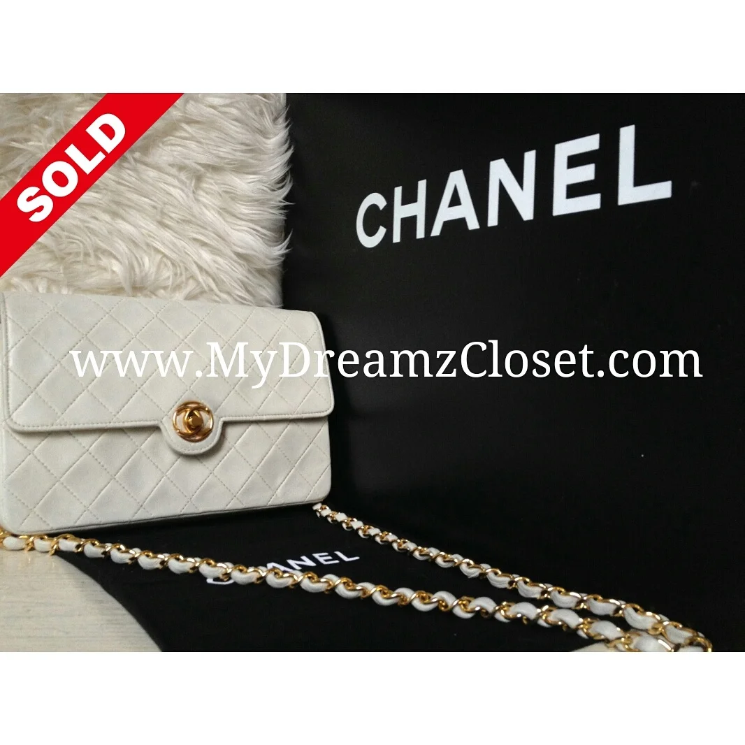 Chanel White Lambskin Flap 