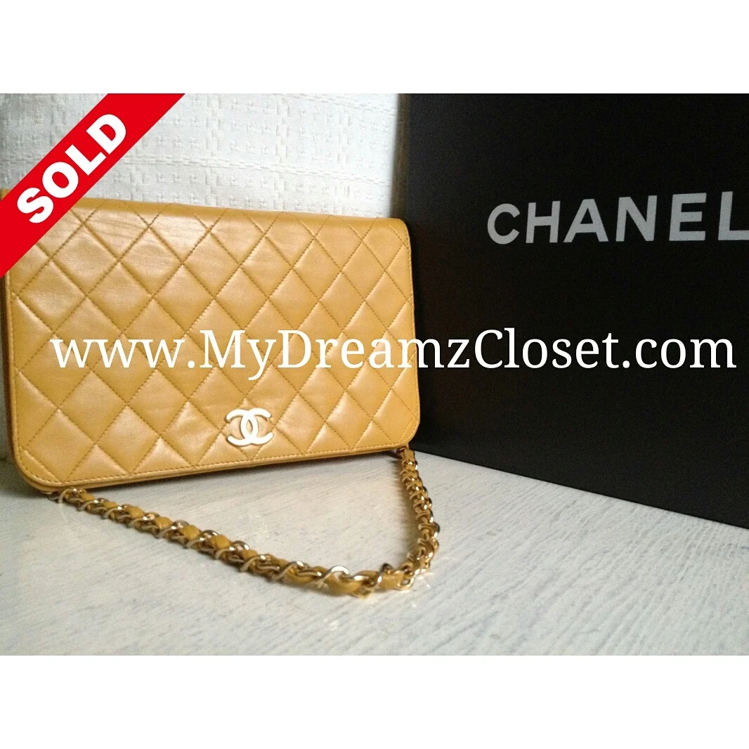 Chanel Beige Brown Lambskin Flap