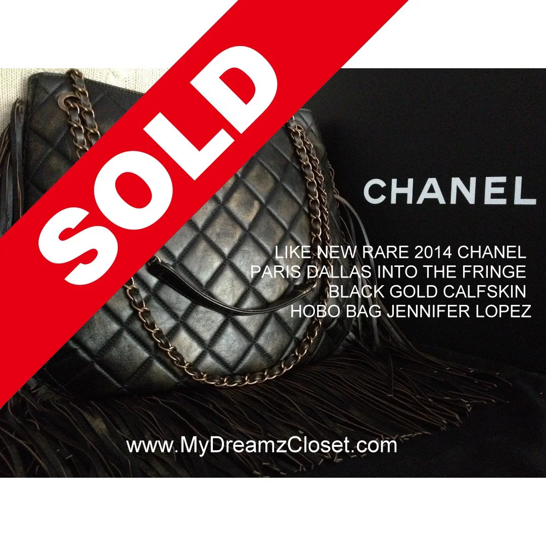 LIKE NEW RARE 2014 CHANEL PARIS DALLAS INTO THE FRINGE BLACK GOLD CALFSKIN HOBO BAG
