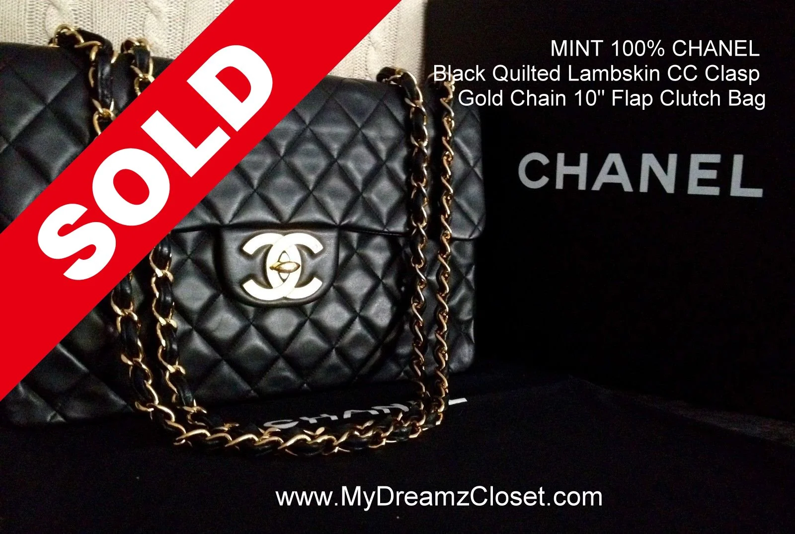 SOLD LAMBSKIN 159 - Black Base - Black Bag - No Card - Sept 2017 - 24Kgold chain Maxi XL 2.55