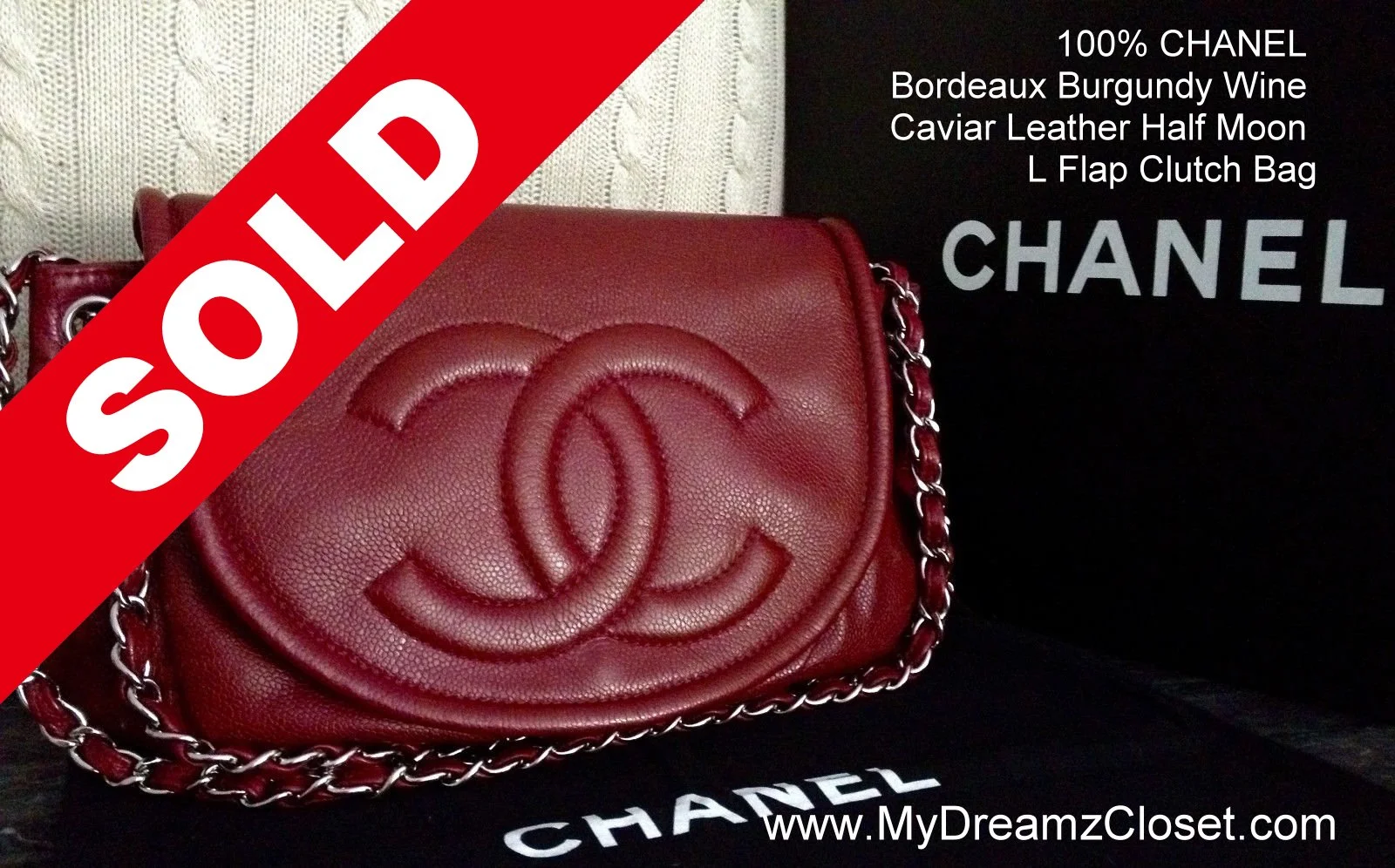 SOLD Caviar 17 - 100% CHANEL Bordeaux Burgundy Wine Caviar Leather Half Moon L Flap Clutch Bag