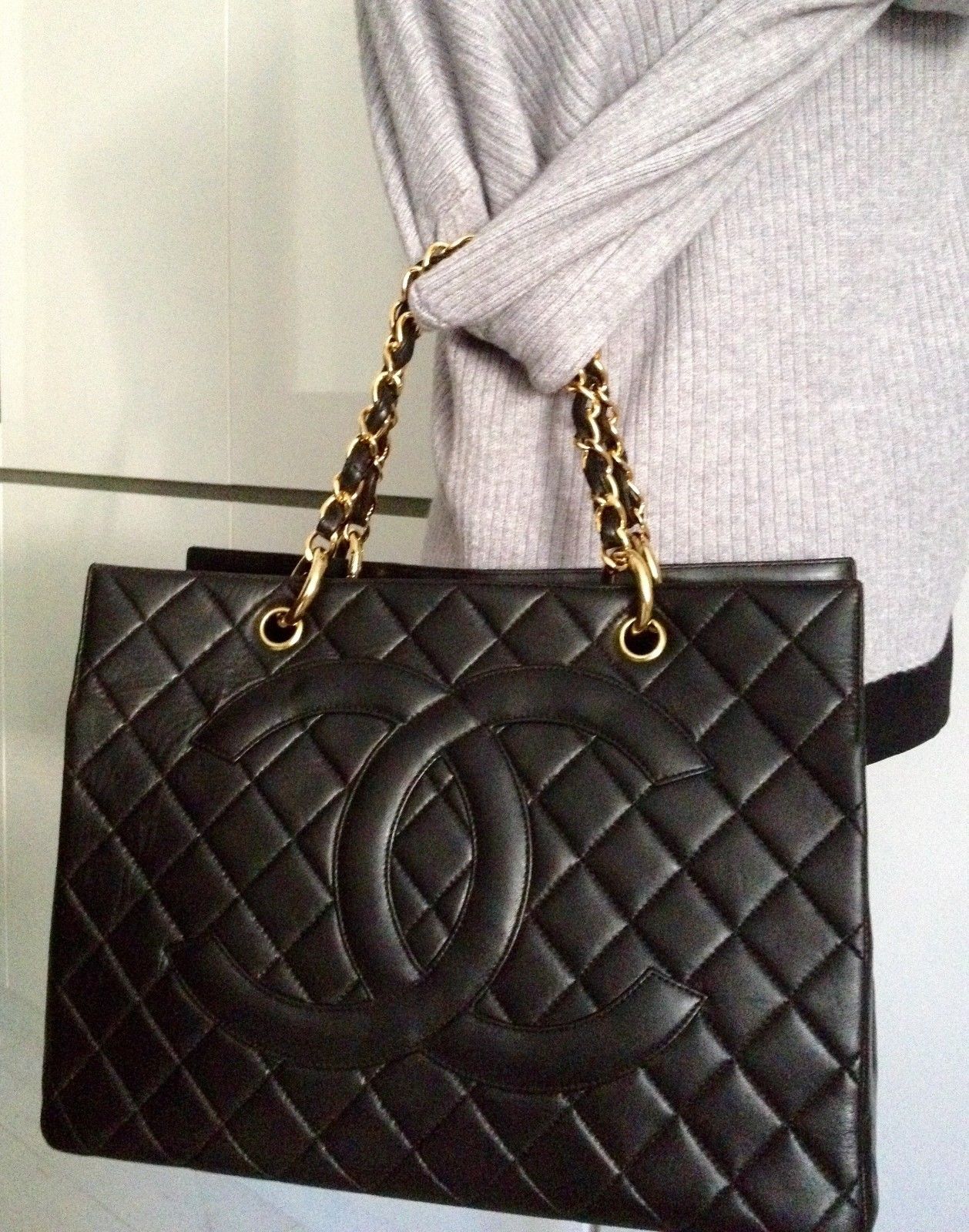 SOLD Lambskin 162 - CHANEL GST Black Grand Shopper Tote Quilted