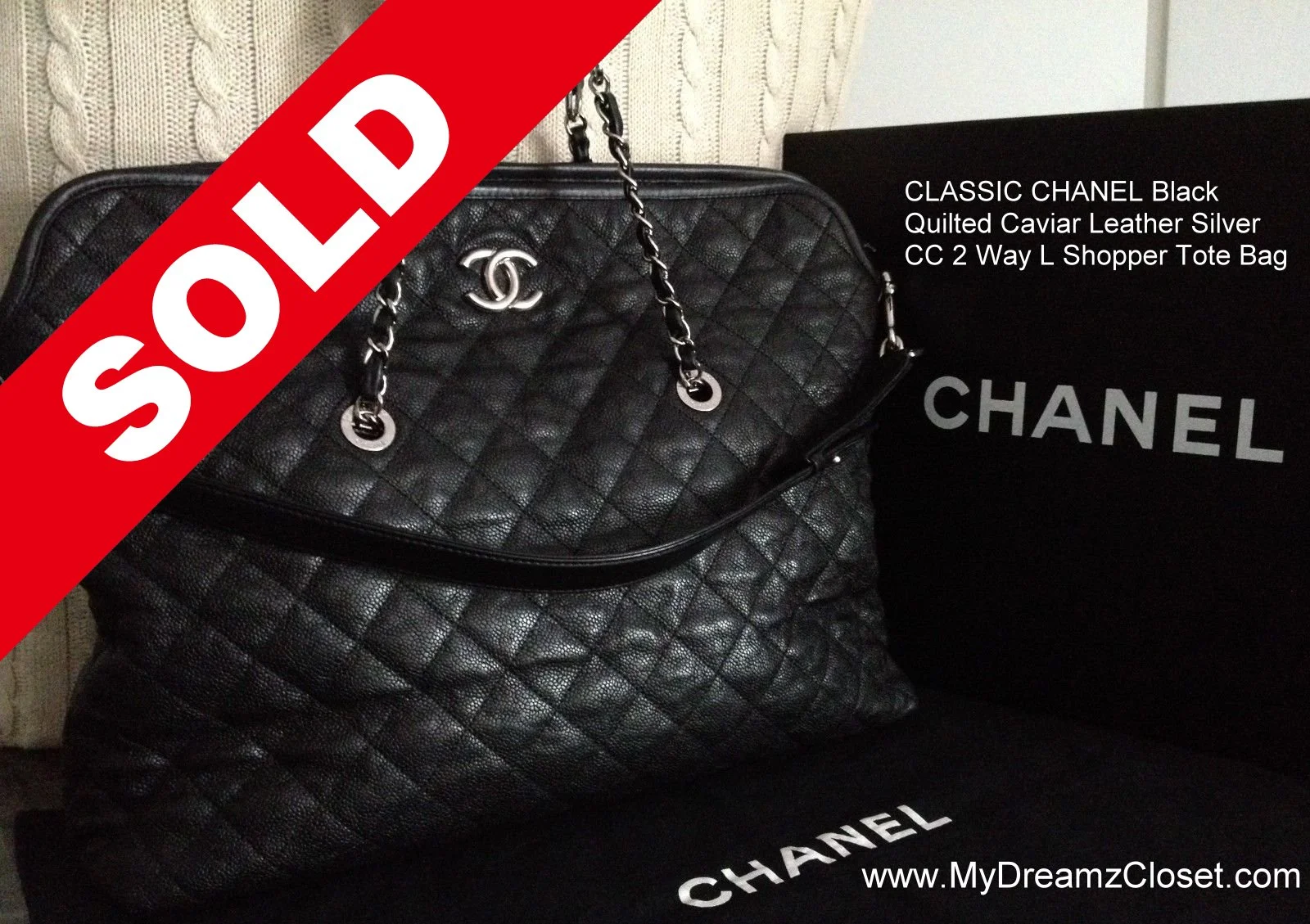 SOLD Caviar 20 - CLASSIC CHANEL Black Quilted Caviar Leather Silver CC 2 Way L Shopper Tote Bag