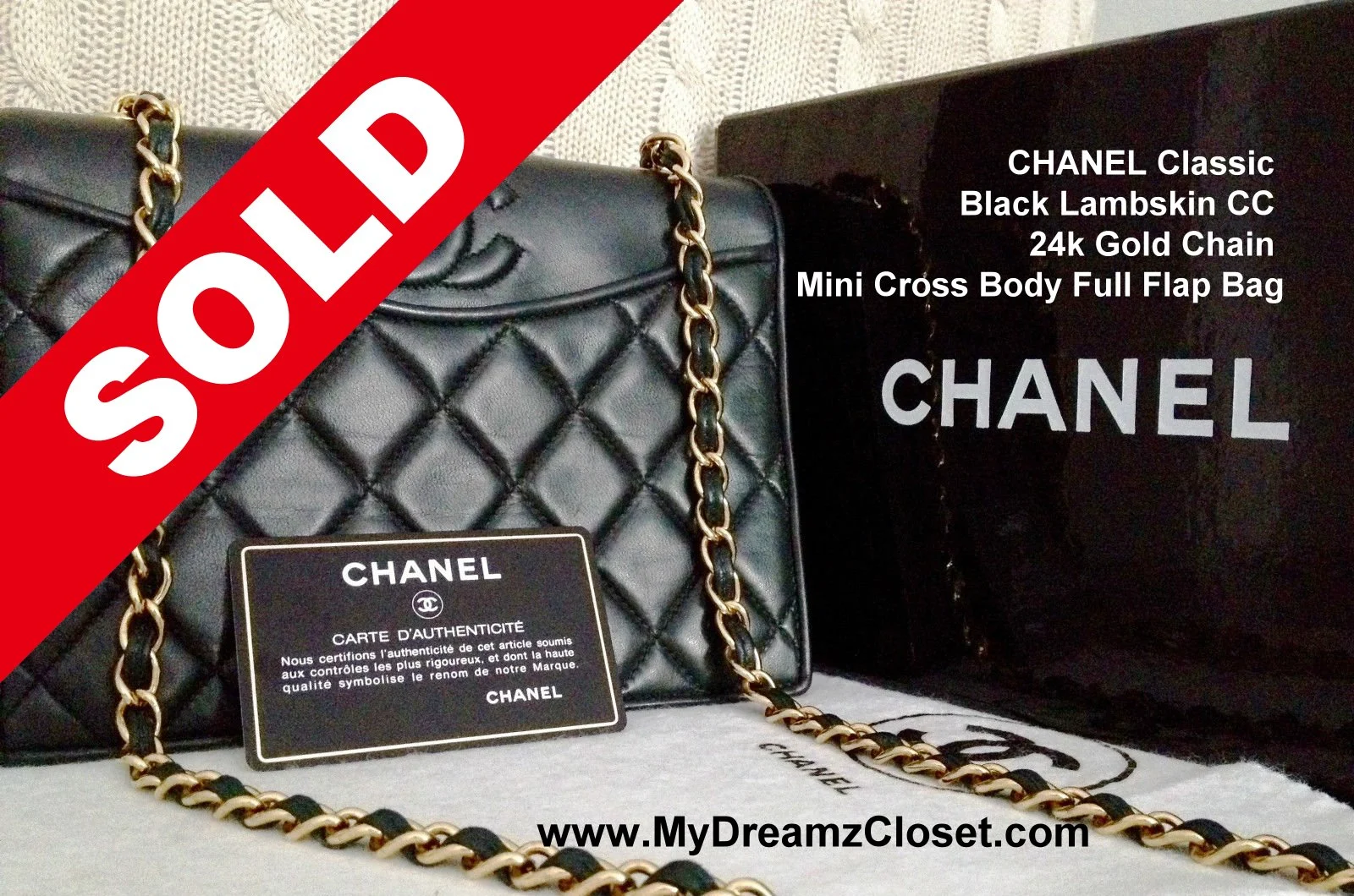 SOLD Lambskin 184 - CHANEL Classic Black Lambskin CC 24k Gold Chain Mini Cross Body Full Flap Bag