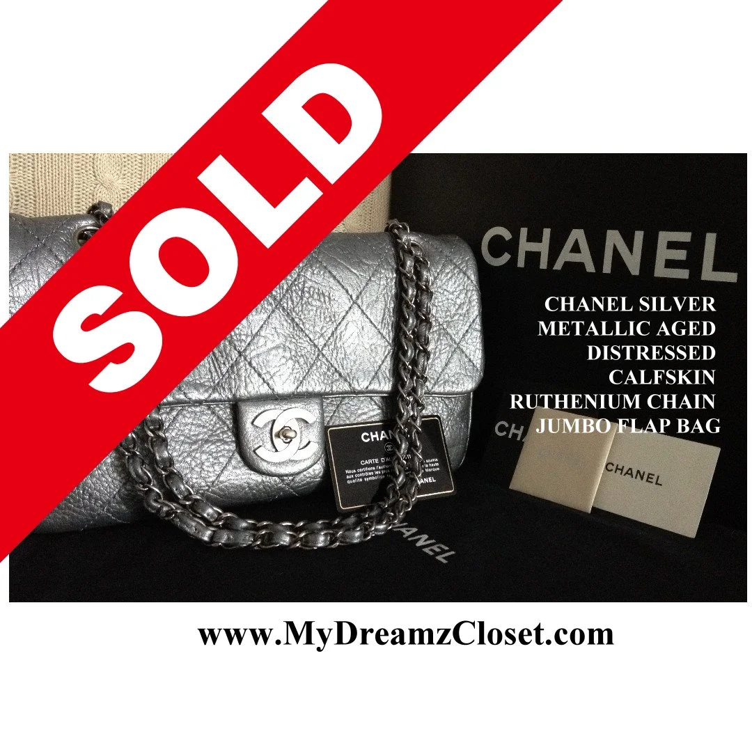 CHANEL SILVER METALLIC AGED DISTRESSED CALFSKIN RUTHENIUM CHAIN JUMBO FLAP BAG