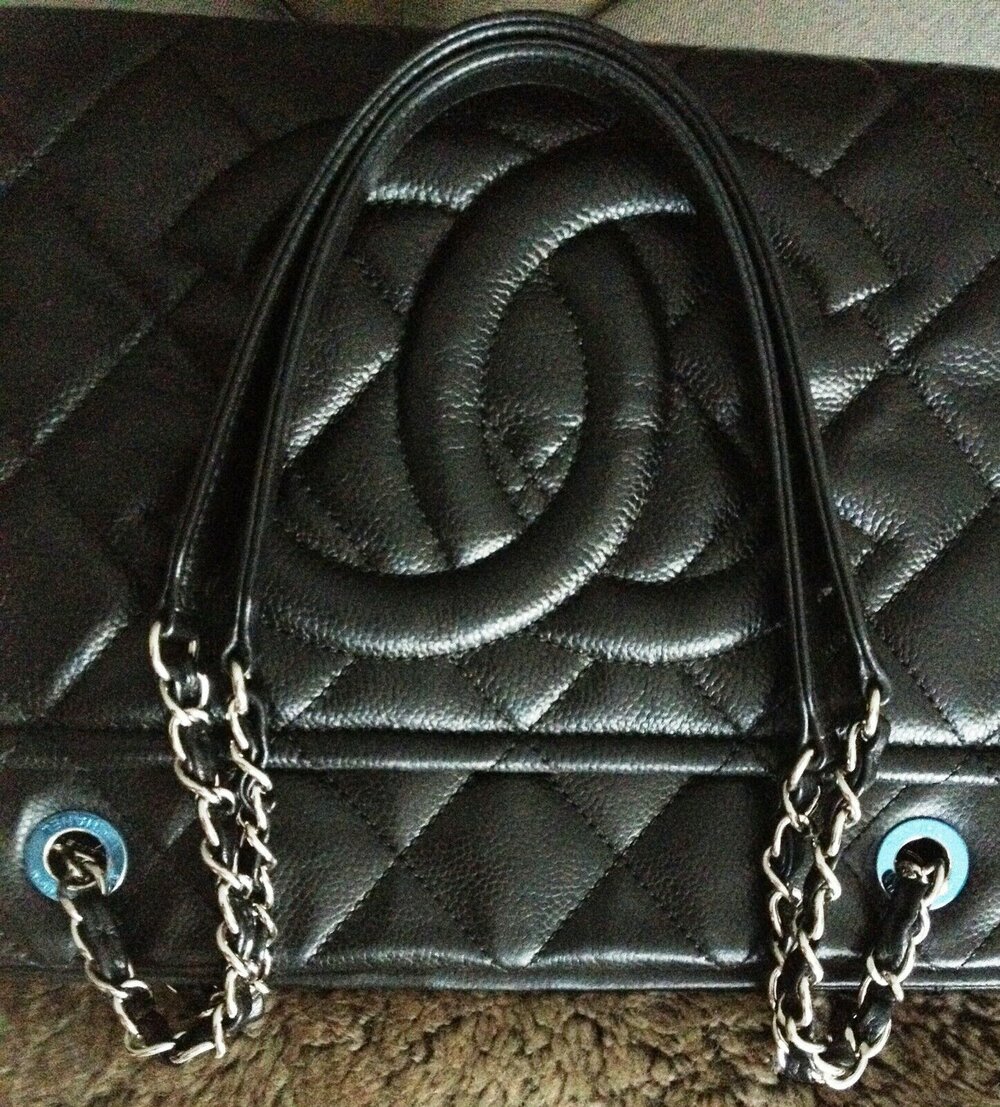 CHANEL Black Quilted Caviar Leather Silver Chain GRAND SHOPPER Tote Handbag  at 1stDibs