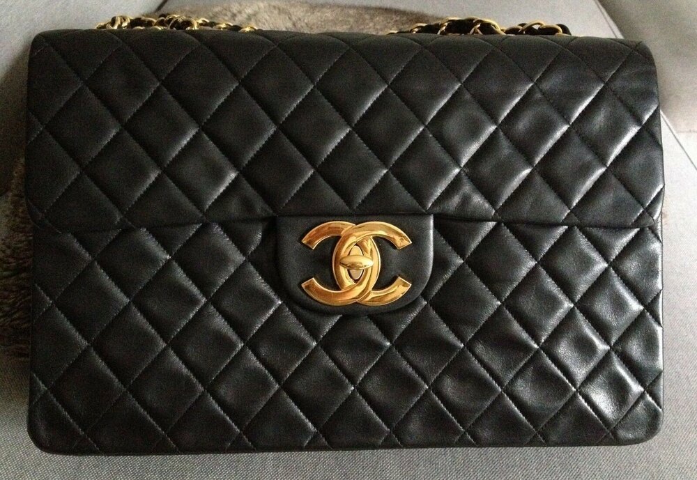 SOLD - CHANEL Black Quilted Lambskin Leather Big CC 24k Gold Chain