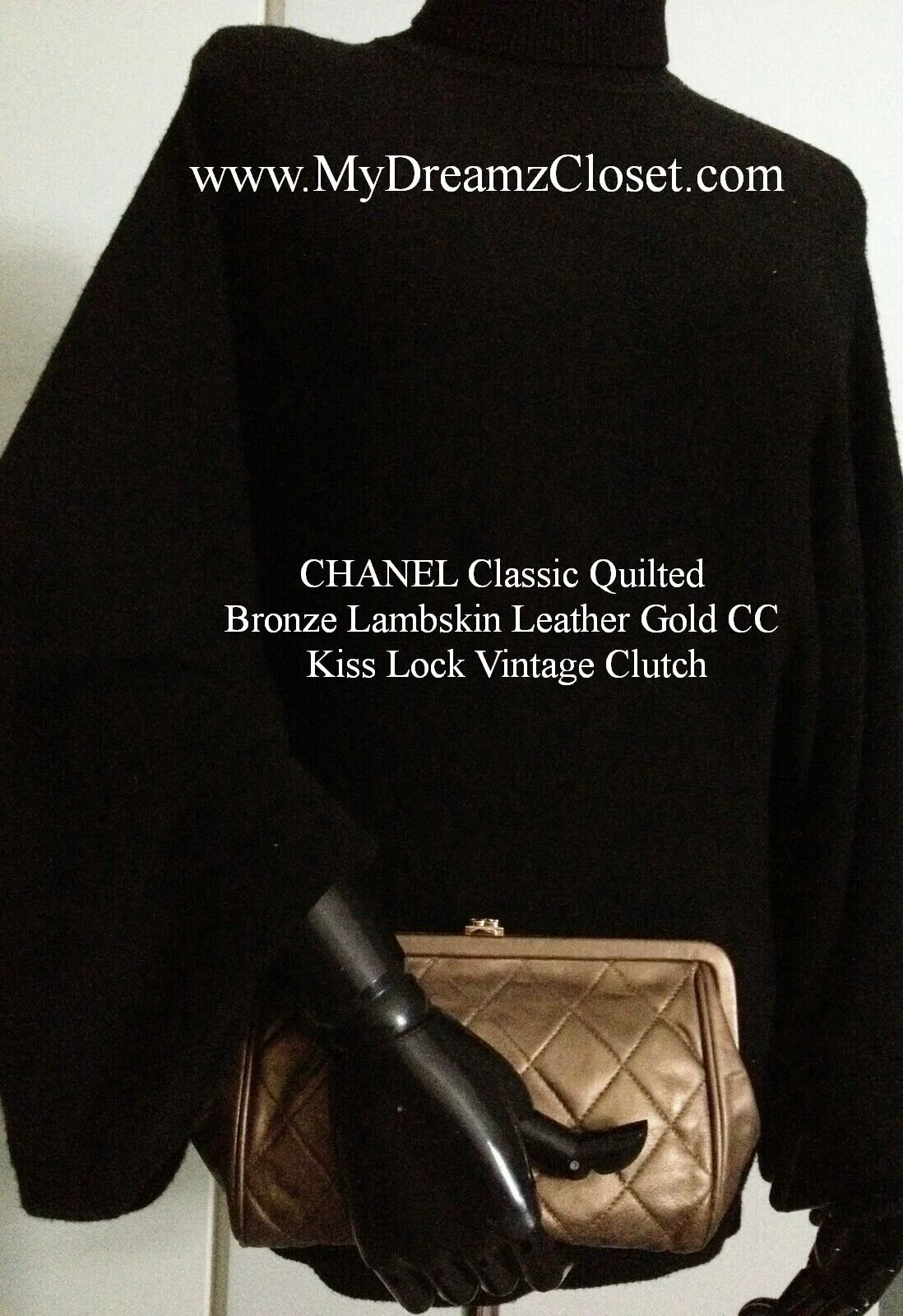 CHANEL Classic Quilted Bronze Lambskin Leather Gold CC Kiss Lock Vintage Clutch