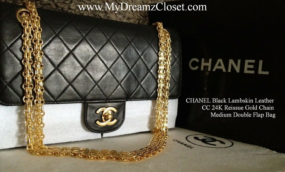 bandage haj tyveri SOLD - CHANEL Black Lambskin Leather CC 24K Reissue Gold Chain Medium  Double Flap Bag - My Dreamz Closet