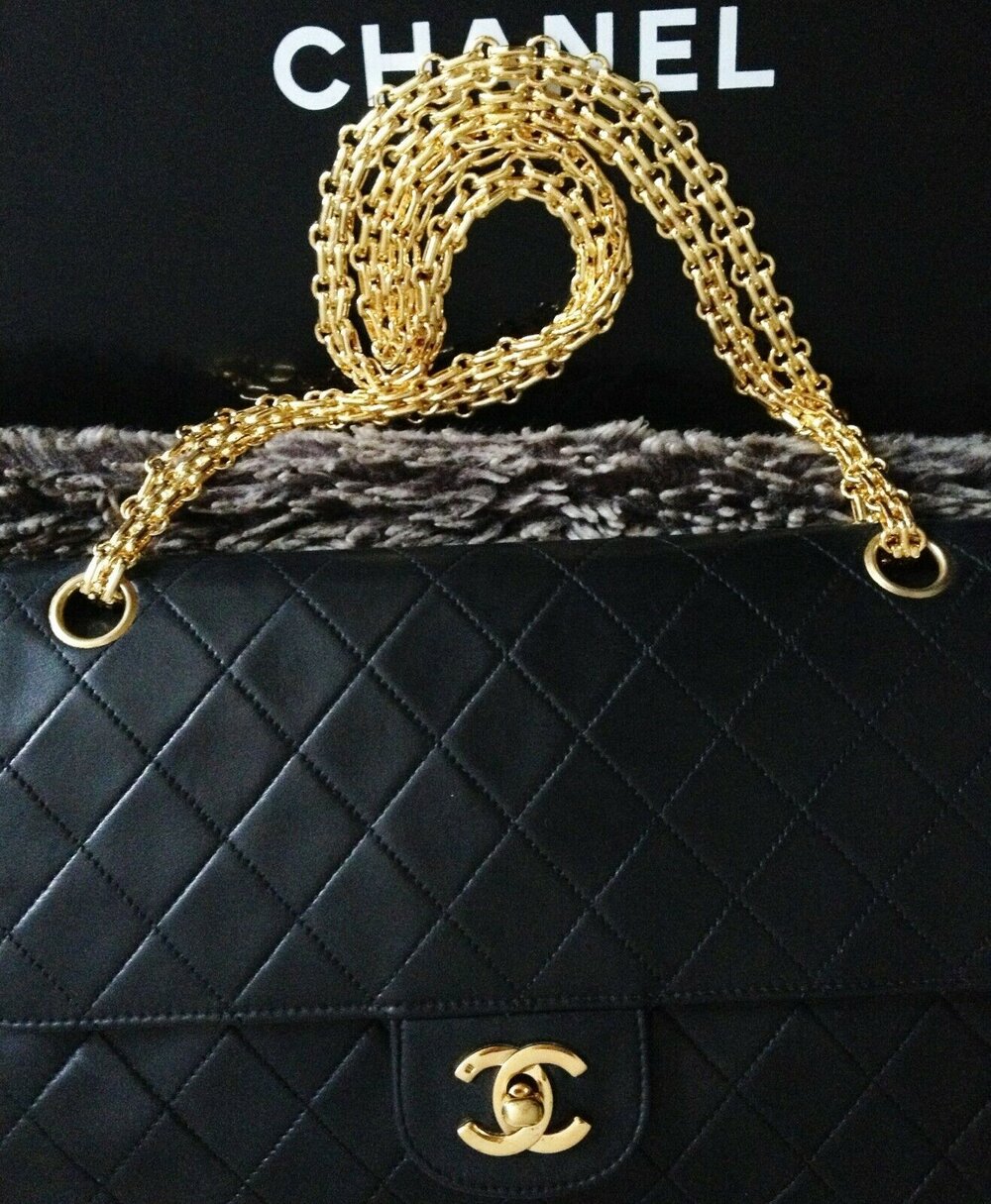 Chanel Shoulder Bag Double Gold Ball Chain In Black - Praise To Heaven