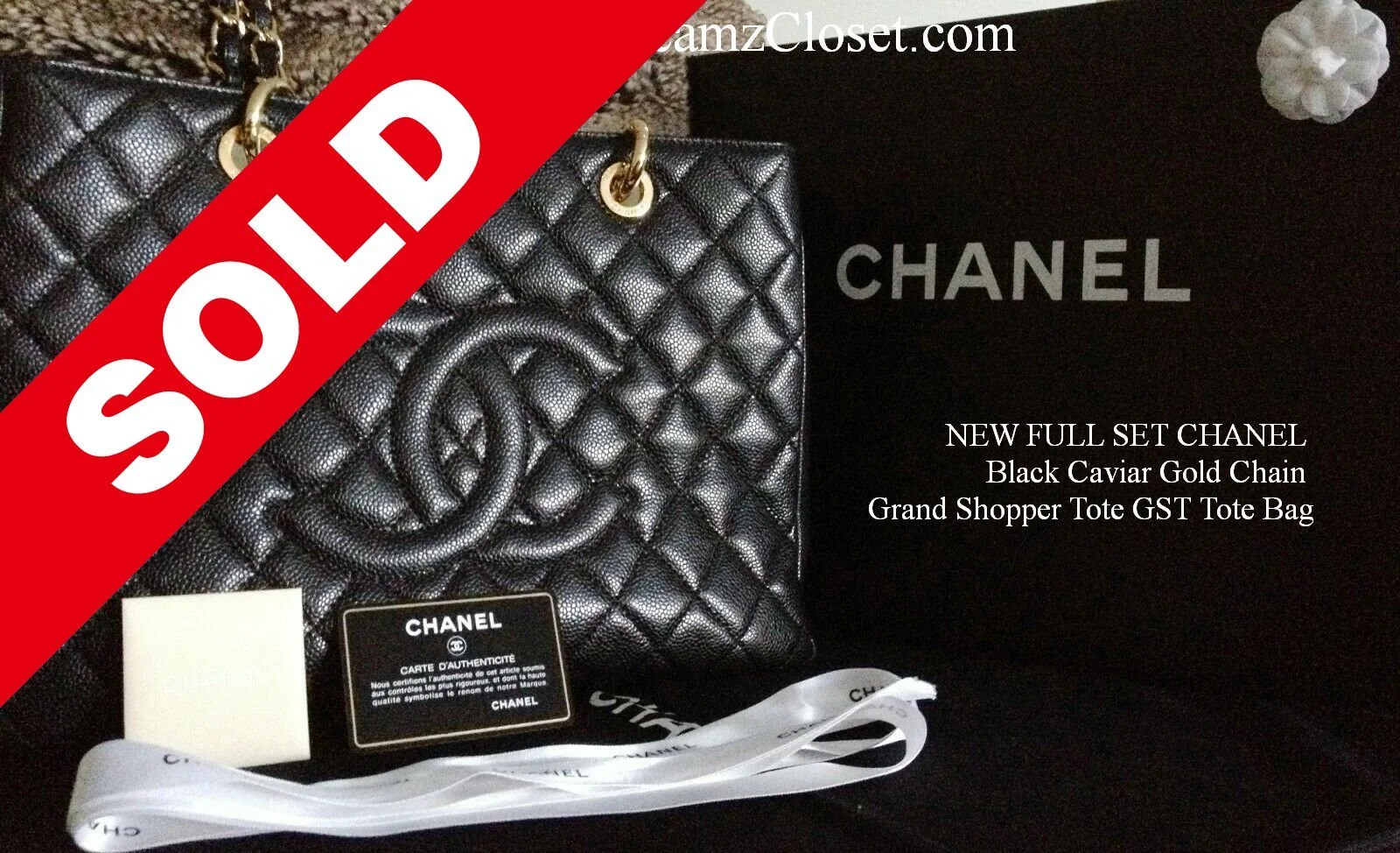 SOLD Caviar 26 - NEW FULL SET CHANEL Black Caviar Gold Chain Grand Shopper Tote GST Tote Bag