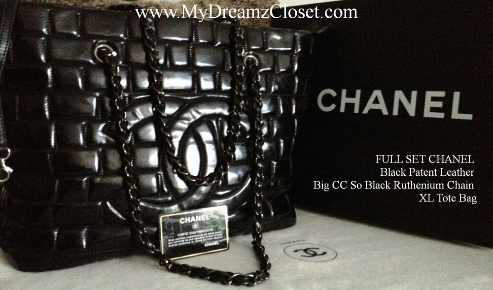 FULL SET CHANEL Black Patent Leather Big CC So Black Ruthenium