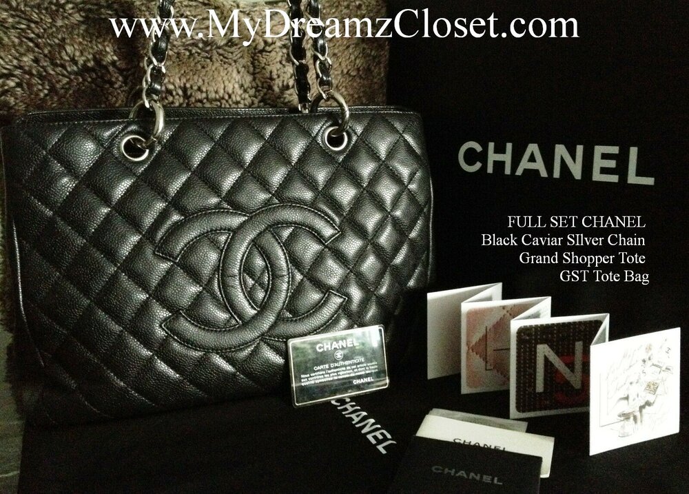 SOLD - FULL SET CHANEL Black Caviar SIlver Chain Grand Shopper Tote GST Tote  Bag - My Dreamz Closet