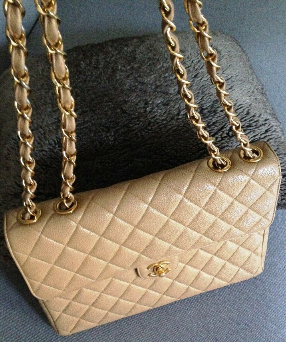 Chanel Cream Quilted Leather Jumbo Classic Single Flap Bag