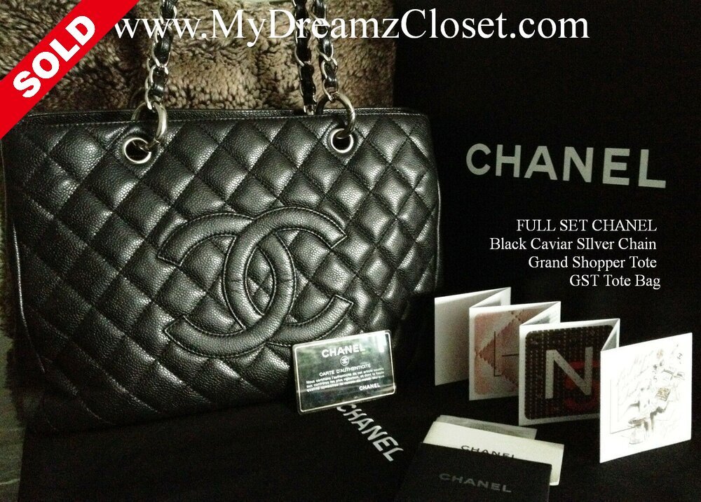 SOLD - FULL SET CHANEL Black Caviar SIlver Chain Grand Shopper Tote GST  Tote Bag - My Dreamz Closet