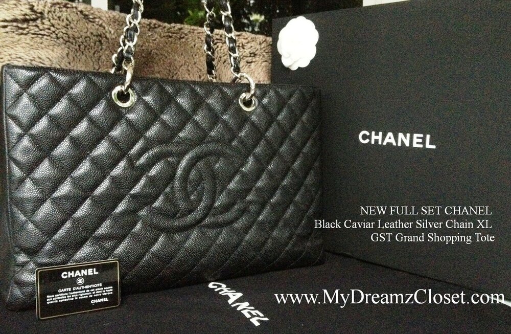 SOLD - NEW FULL SET CHANEL Black Caviar Leather Silver Chain XL