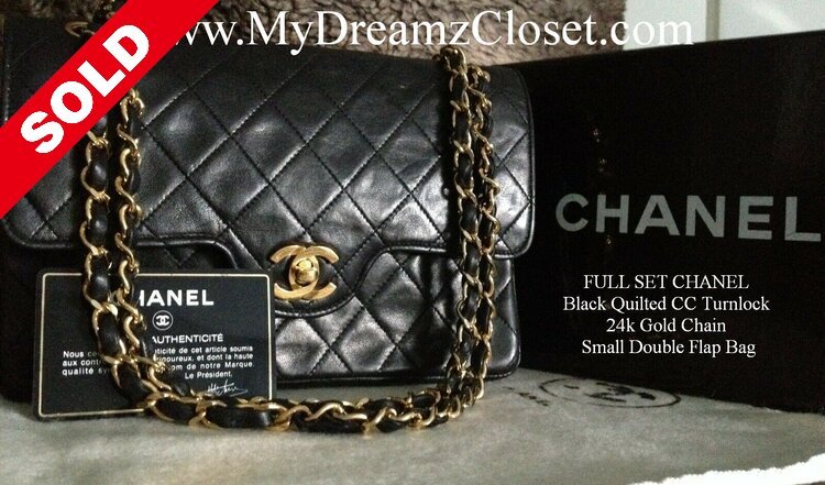 SOLD - FULL SET CHANEL Black Quilted CC Turnlock 24k Gold Chain Small Double  Flap Bag - My Dreamz Closet