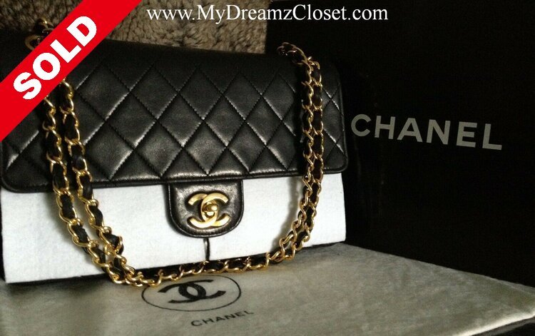 SOLD - CHANEL Black Quilted Lambskin Leather CC 24K Gold Chain Medium  Double Flap Bag - My Dreamz Closet