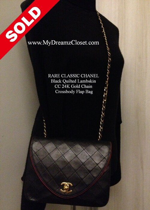 SOLD - RARE CLASSIC CHANEL Black Quilted Lambskin CC 24K Gold