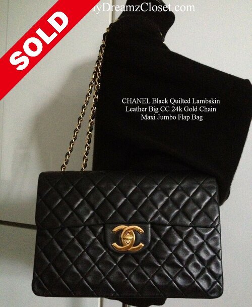 SOLD - CHANEL Black Quilted Lambskin Leather Big CC 24k Gold Chain Maxi  Jumbo Flap Bag - My Dreamz Closet