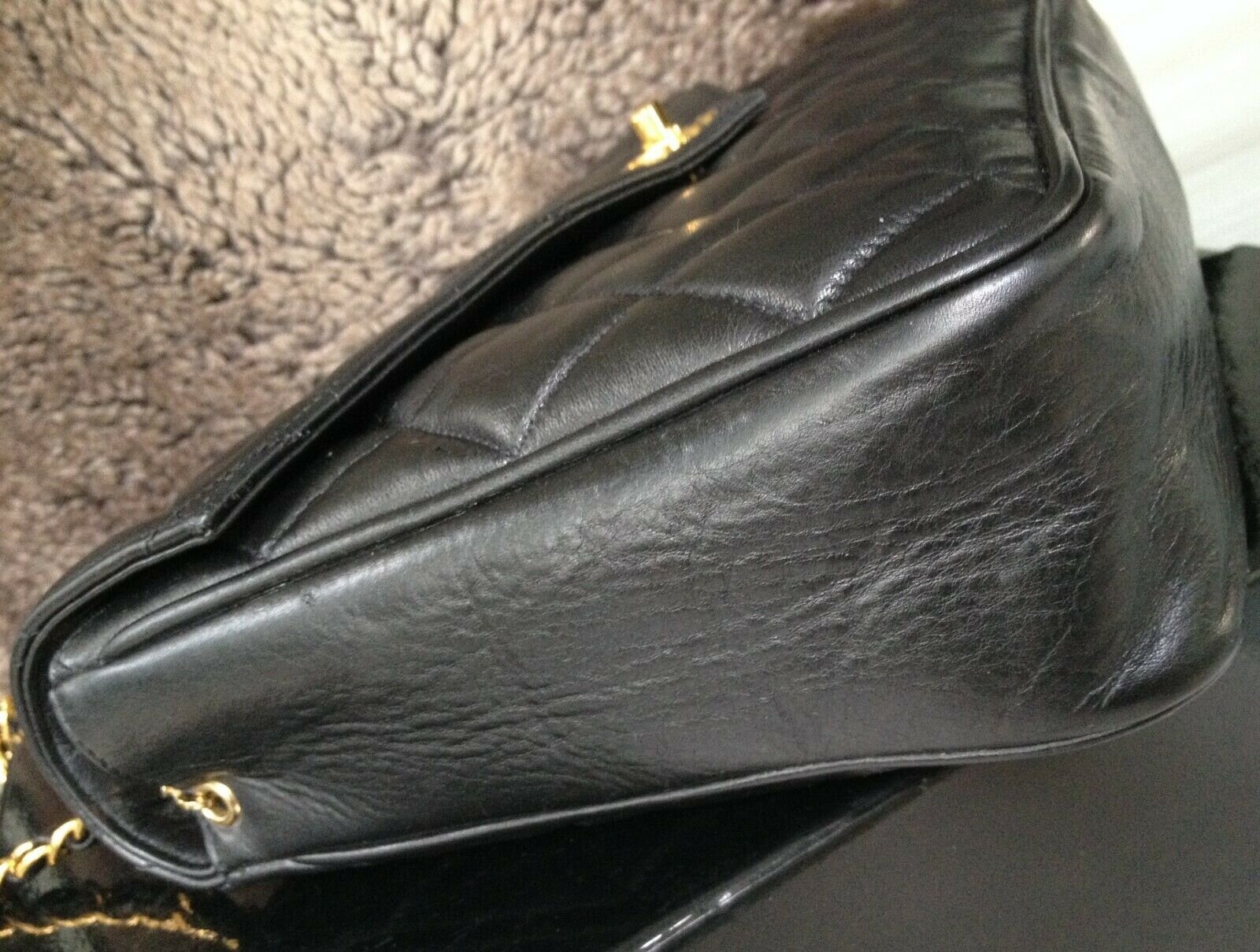 FULL SET CHANEL Black Lambskin Leather 24K Gold Chain Crossbody 10.5 ...
