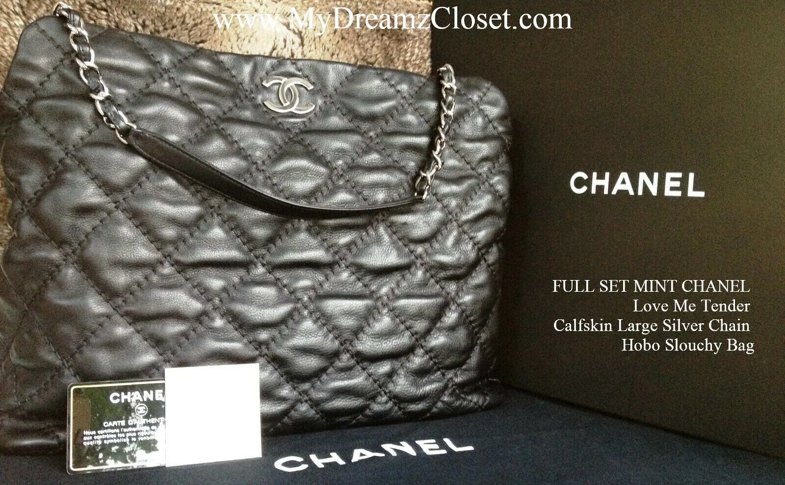 FULL SET MINT CHANEL Love Me Tender Calfskin Large Silver Chain Hobo Slouchy Bag