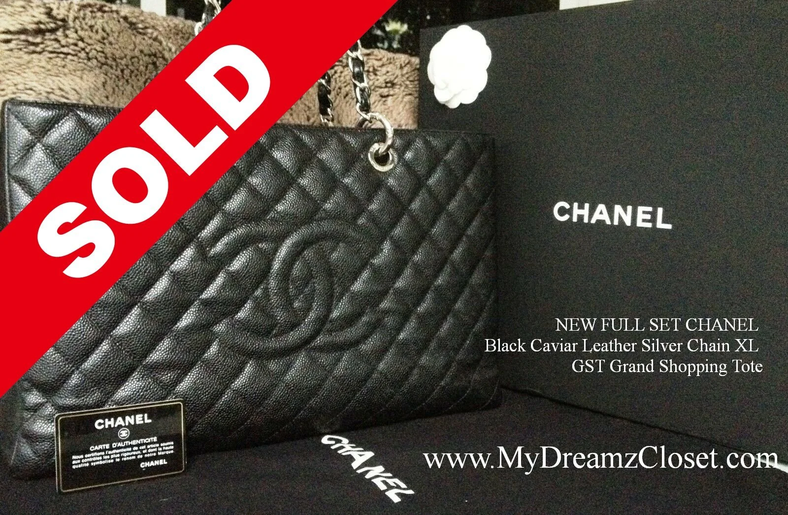 SOLD - NEW FULL SET CHANEL Black Caviar Leather Silver Chain XL GST Grand Shopping Tote